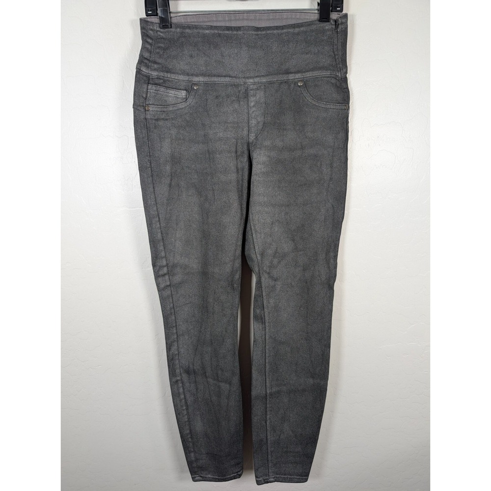 Spanx Leggings‎ Womens Medium Gray 2310 Solace Wax Denim Pull On Pants Pockets